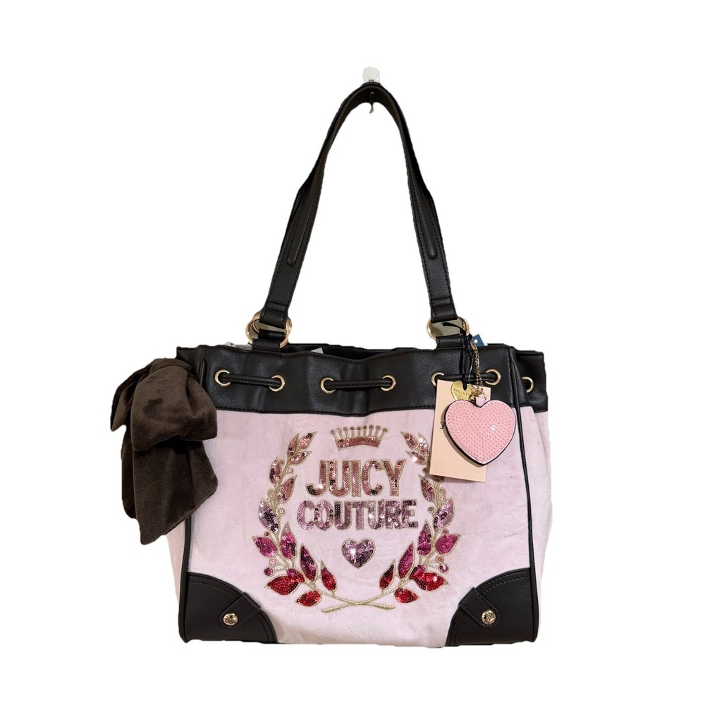 NEW JUICY COUTURE‎ JUICY NEVER DIES TOTE  DAYDREAMER CHIFFON PINK/CHOCOLATE